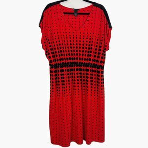 Lane Bryant Dress 14/16 Red Black Polka Dot Elastic Waist Knee Length